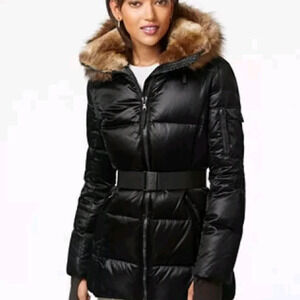 S13 NYC Karlie Womens Alps Metallic Powder Down Puffer Jacket Hooded Black XL